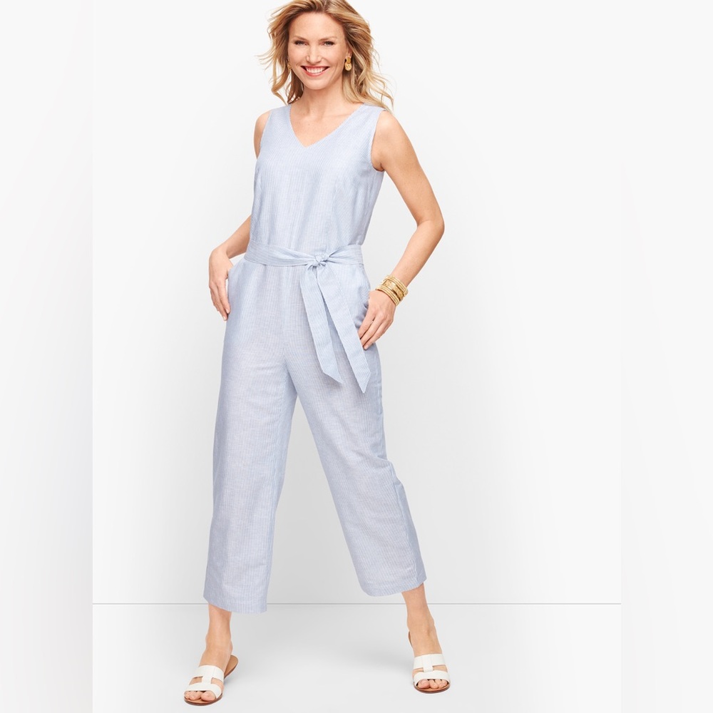 Talbots Linen Stripe Jumpsuit Sz 10